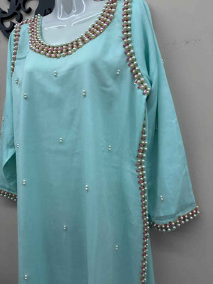 Maryam Qasim Boutique Aqua Blue Chiffon Handwork 3 Piece Dress in canada
