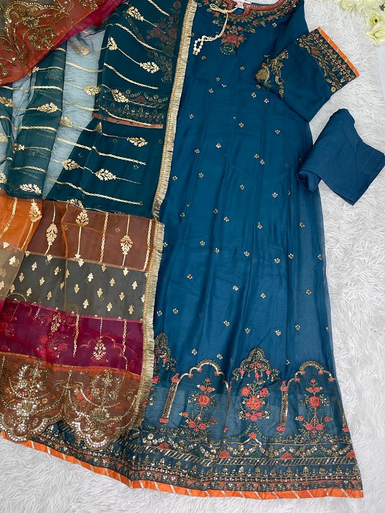 Chiffon Blue 3PC Maxi Dress Small