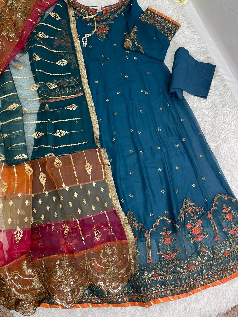 Chiffon Blue 3PC Maxi Dress Small