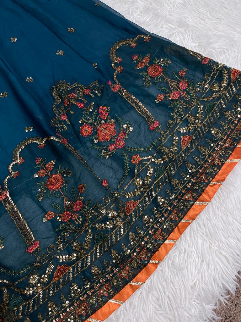 Chiffon Blue 3PC Maxi Dress Small