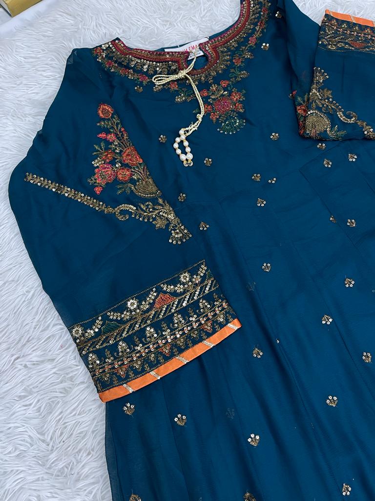 Chiffon Blue 3PC Maxi Dress Small
