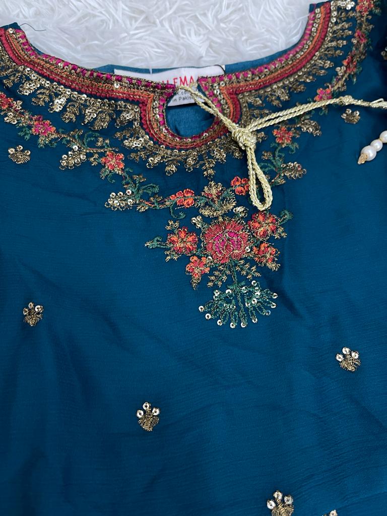 Chiffon Blue 3PC Maxi Dress Small