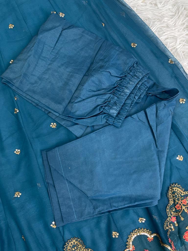 Chiffon Blue 3PC Maxi Dress Small
