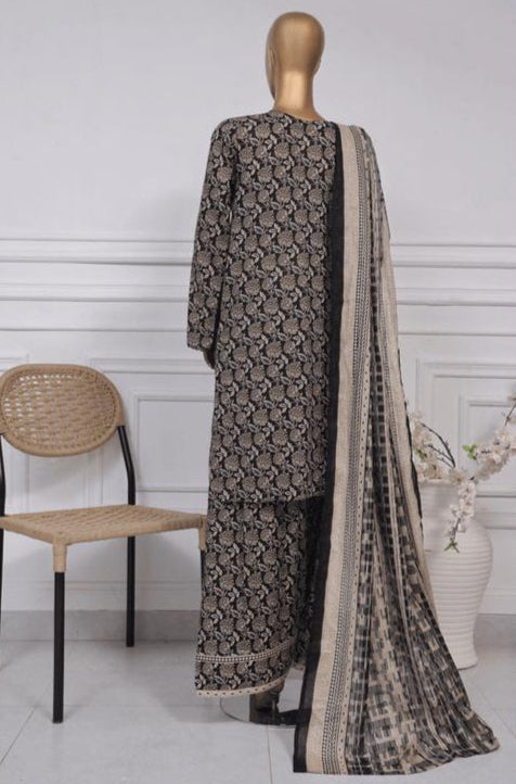 3-Piece Original Bin Saeed Light brownish floral Printed Lawn Stitched Suit*