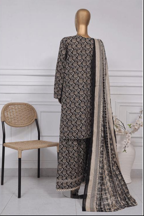 3-Piece Original Bin Saeed Light brownish floral Printed Lawn Stitched Suit