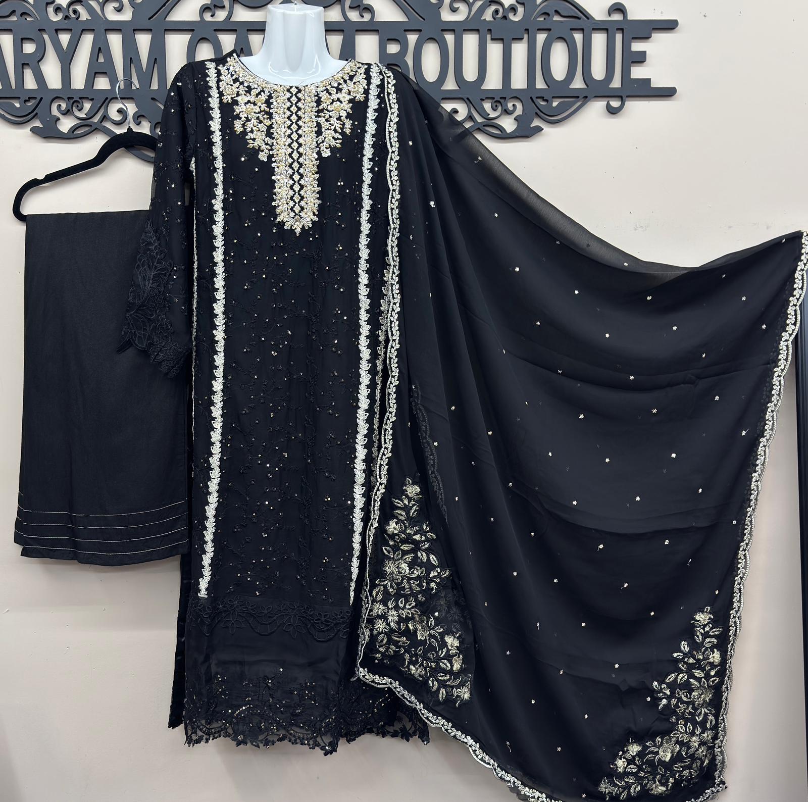 3 Pcs Chiffon Embroidered Suit with Fully Lined Shirt & Border Dupatta