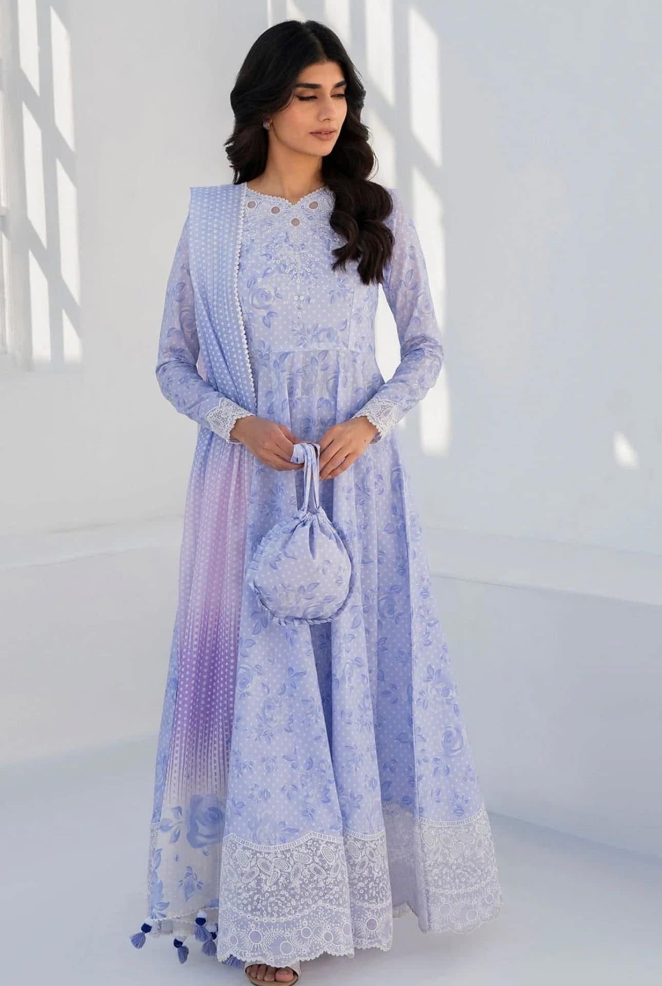 3-Piece Double Georgette Printed Maxi with Embroidery Patch & Dupatta