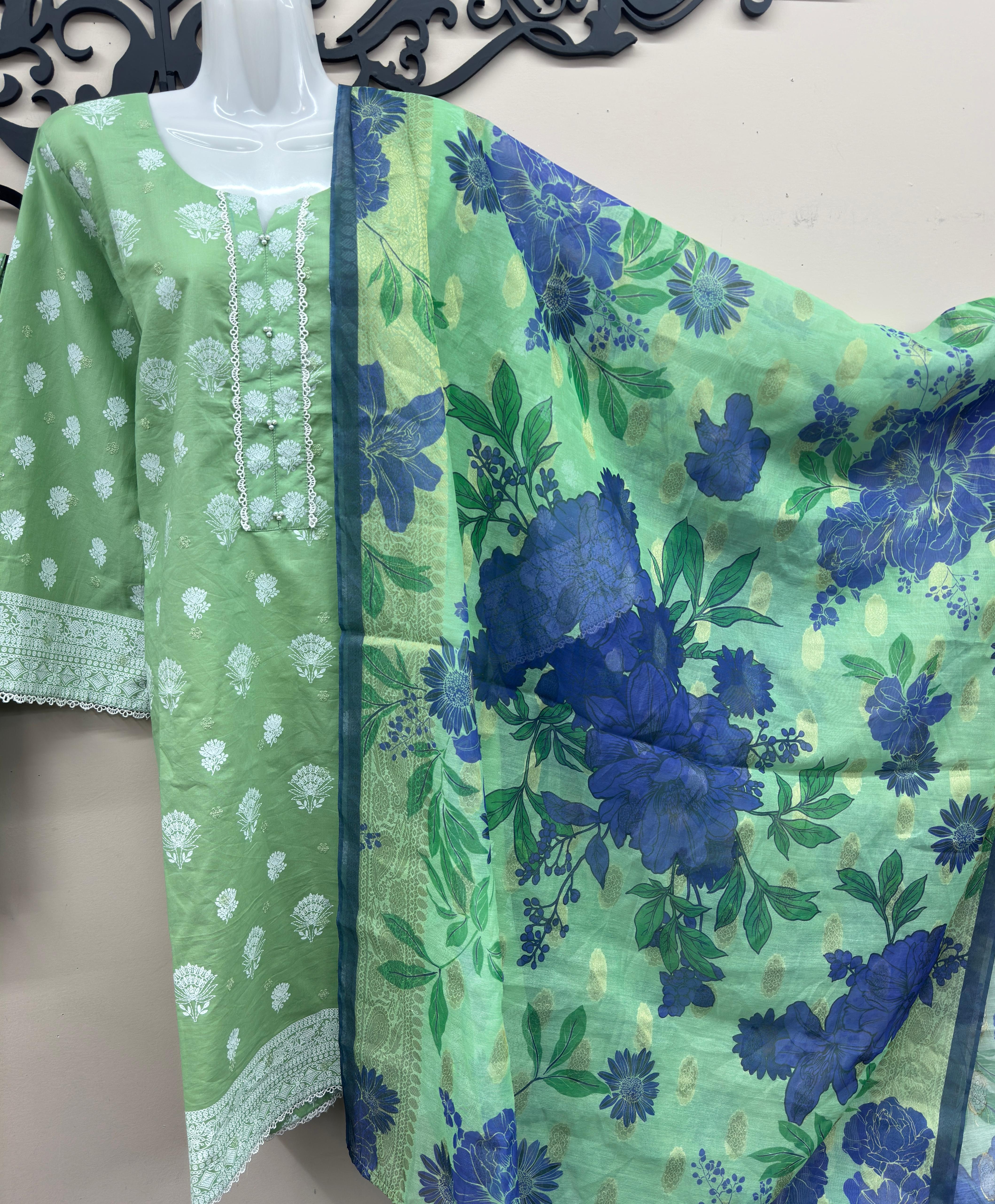 3-Piece Lawn Block Print & Sequin Embroidered Suit – Junaid Jamshed Fabric