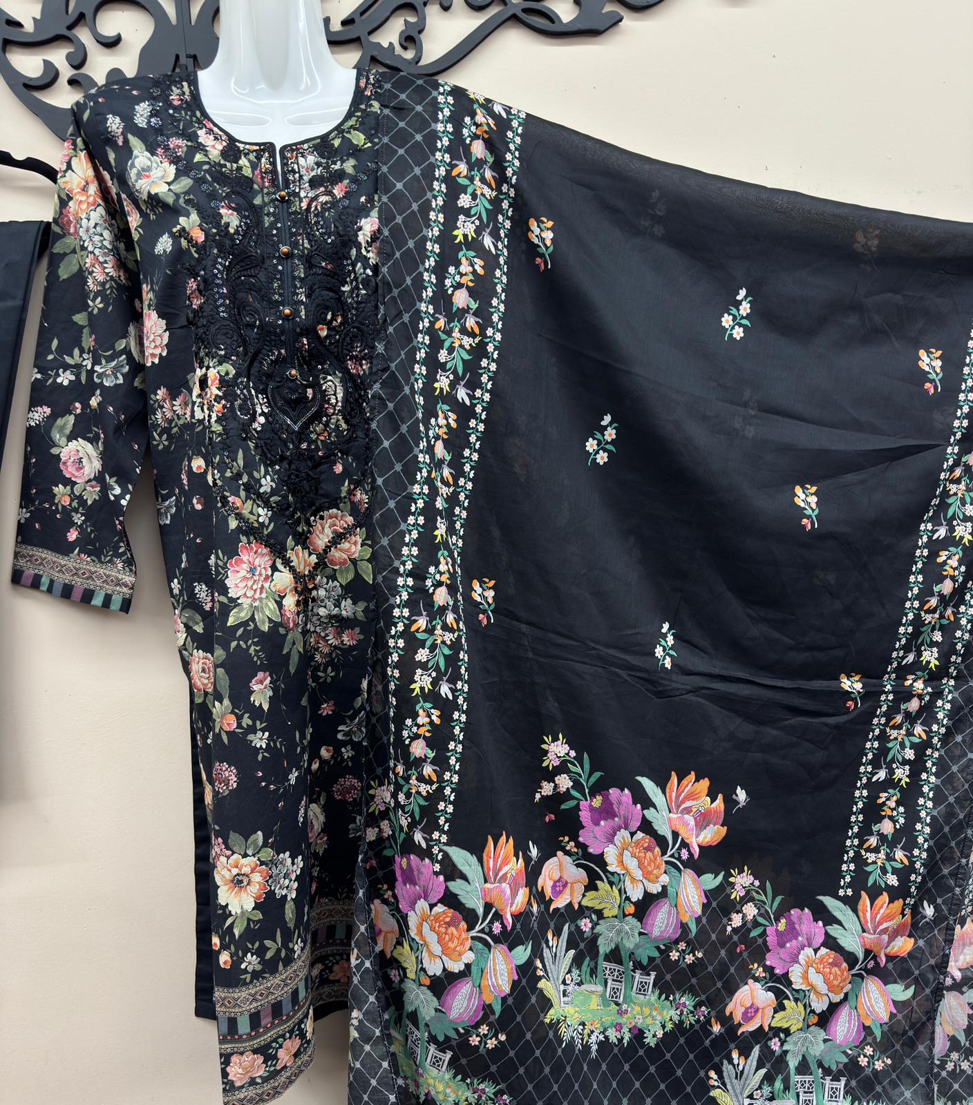 3-Piece Lawn Printed Suit with Neck Embroidery – Junaid Jamshed Fabric