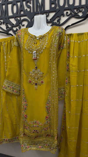 Embroidered mustard Pakistani 3 piece suit Canada
