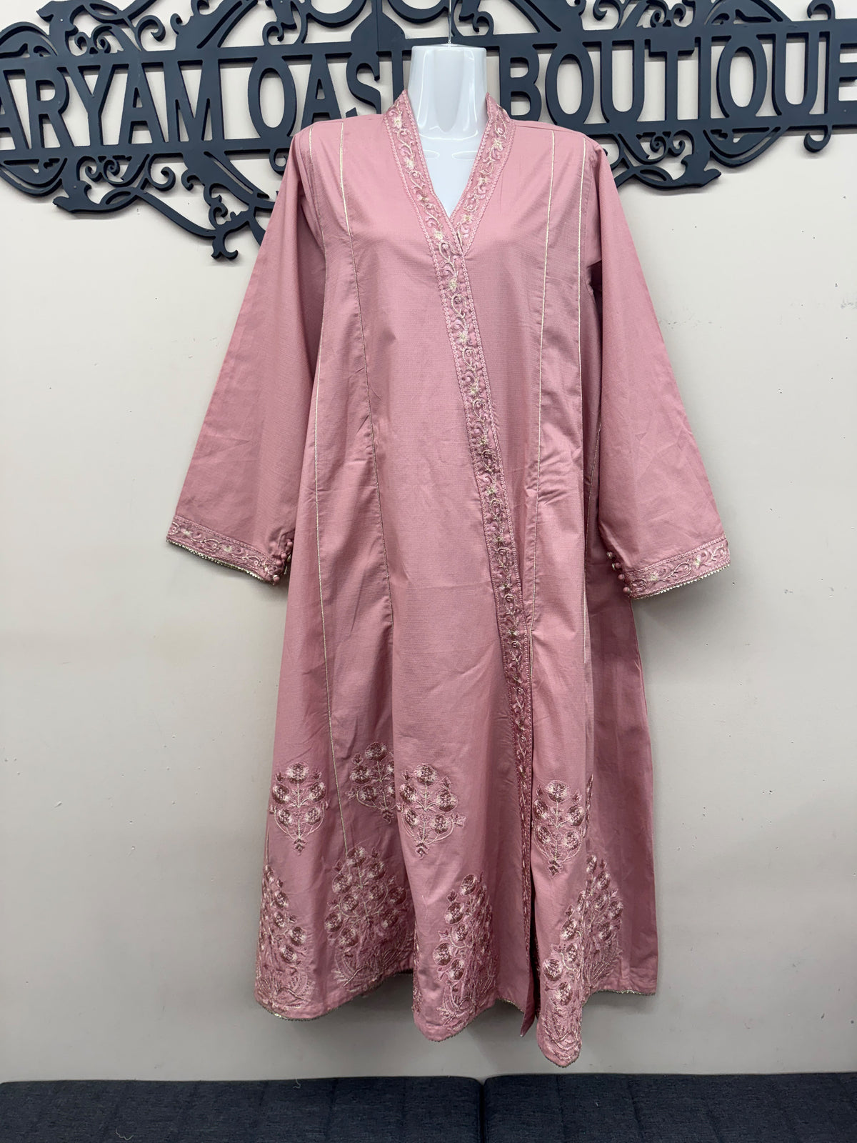 Pink Embroidered Long Shirt | Pakistani Formal Kurta style