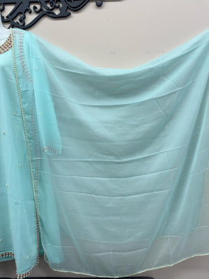 Maryam Qasim Boutique Aqua Blue Chiffon Handwork 3 Piece