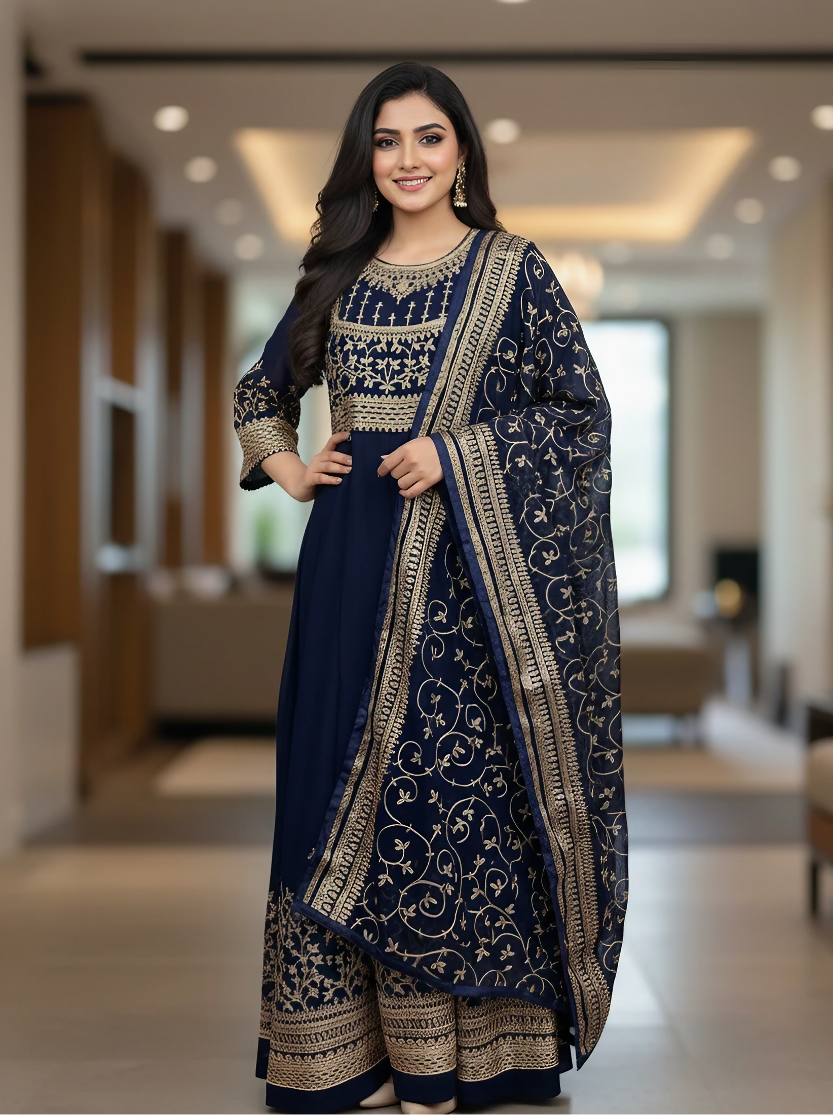 3 Pcs Chiffon Embroidered Maxi Dress for Women