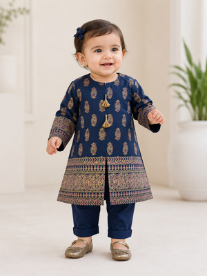 Girls blue embroidered 2 piece cotton suit from Maryam Qasim Boutique in Canada and US.