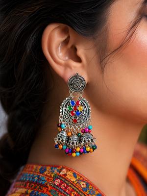 colorful Afghan jhumka earrings