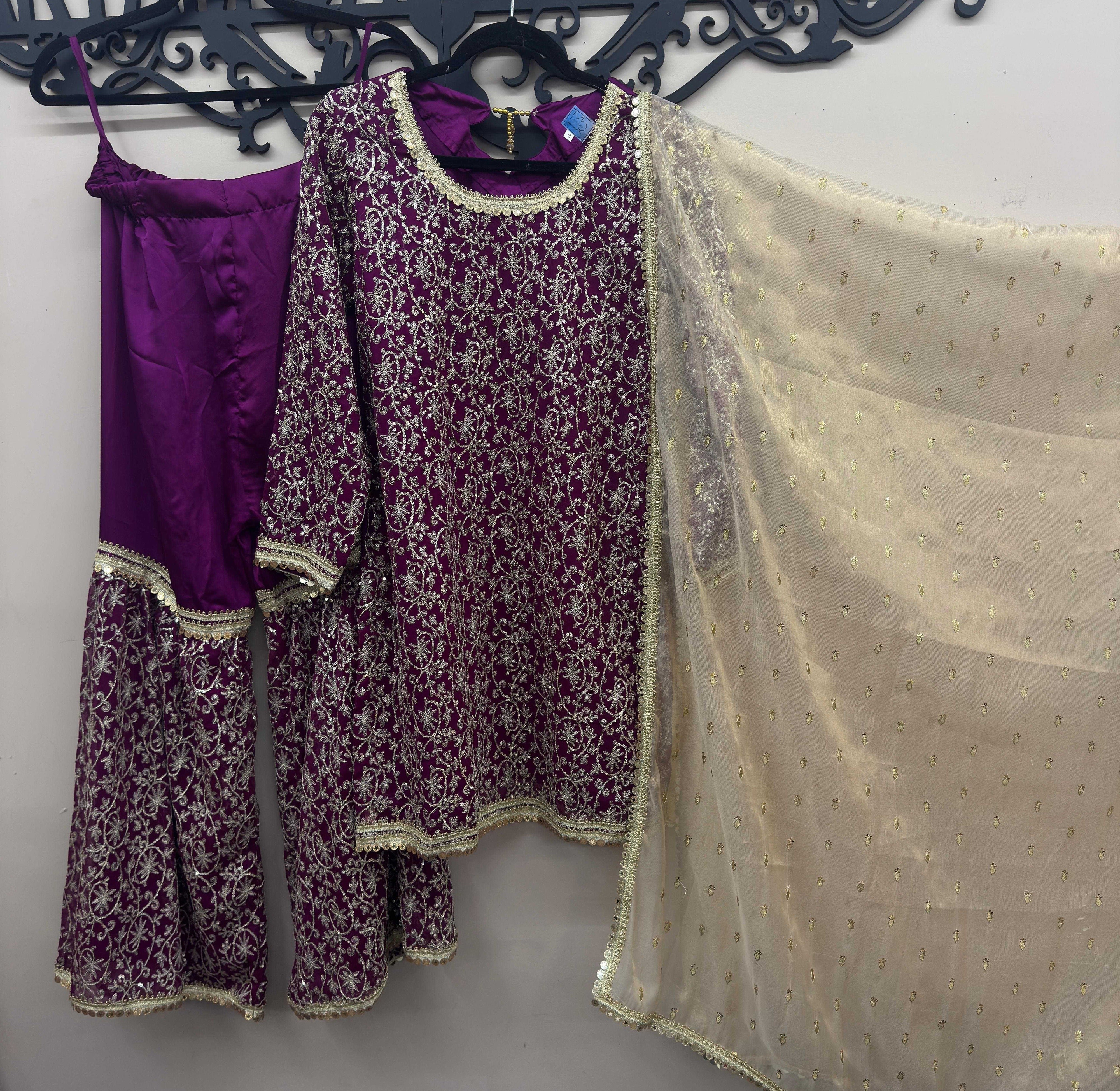 3-Piece Chiffon Embroidered Gharara outfit