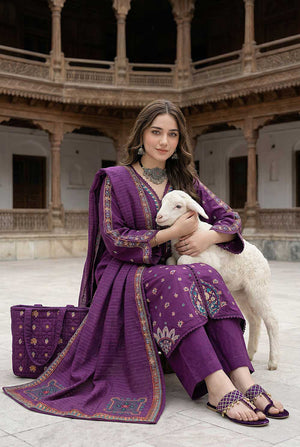 Zahra Rubab ZR-2628 Purple embroidered lawn suit with hand painted doria dupatta canada