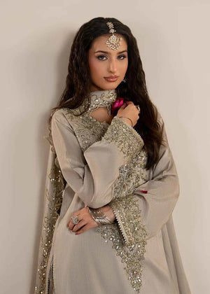 3 pcs Grey Raw Silk Sharara Suit – Zarqun Formal Pakistani Dress Canada