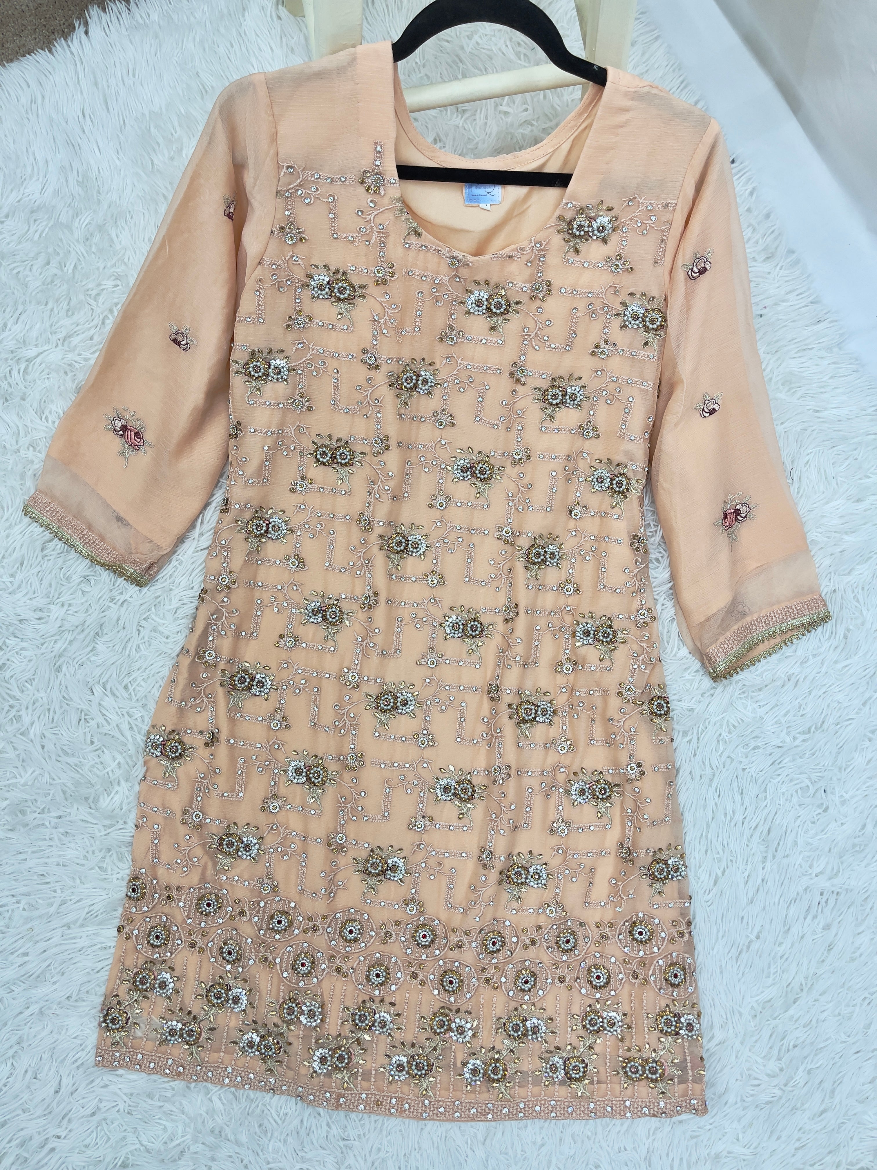 3PC Peach Chiffon Festive Outfit Medium