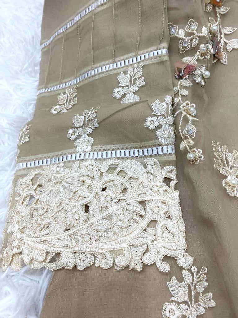 Beige Organza 3PC Outfit M-L