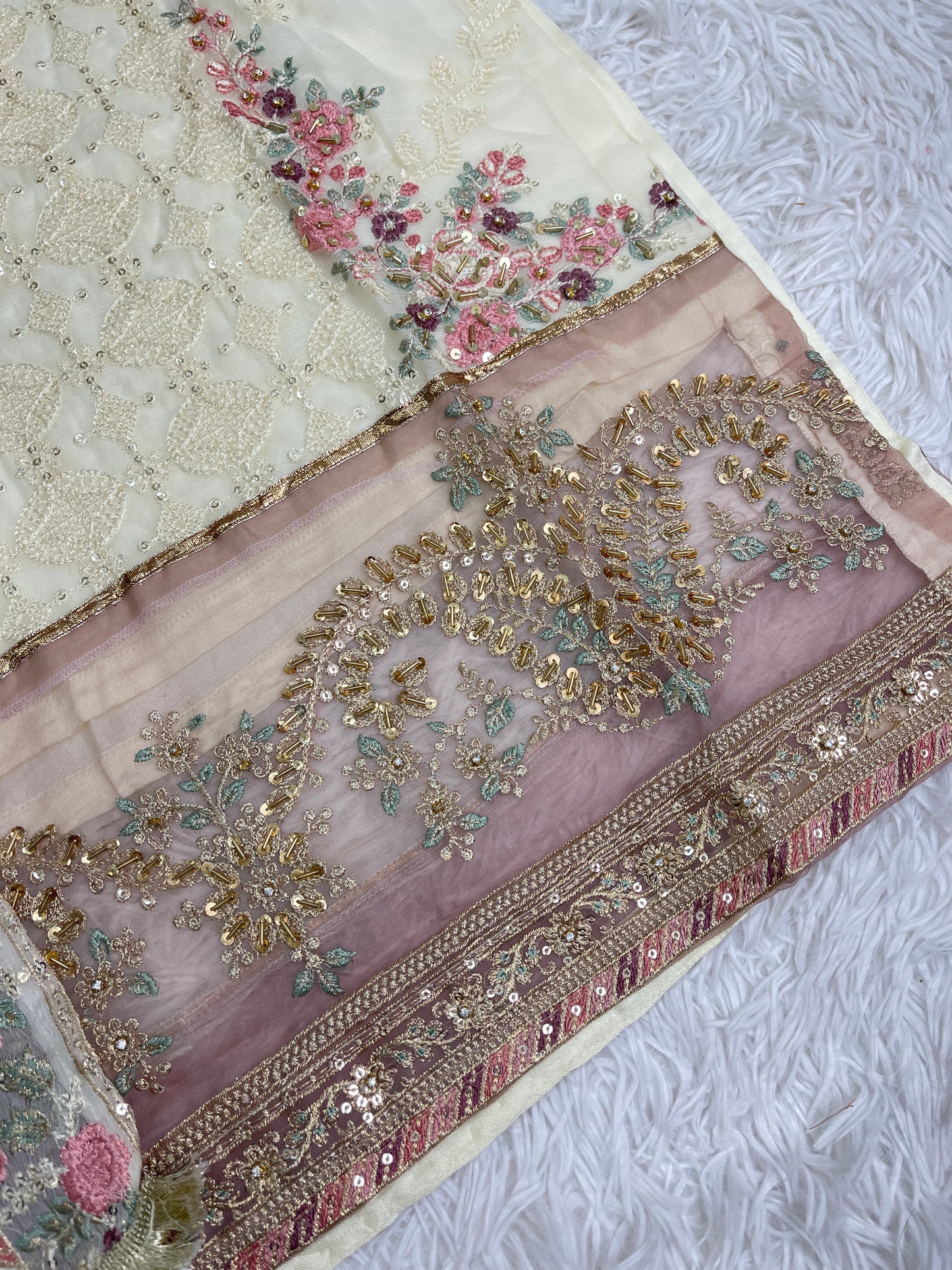 3PC Fancy Cream Outfit with Embroidery