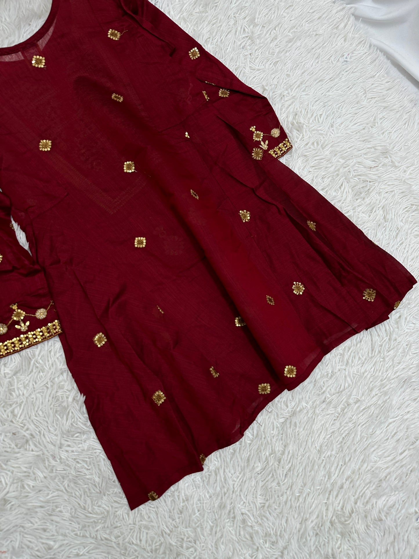 Girl’s Festive Maroon Cotton Outfit 7+