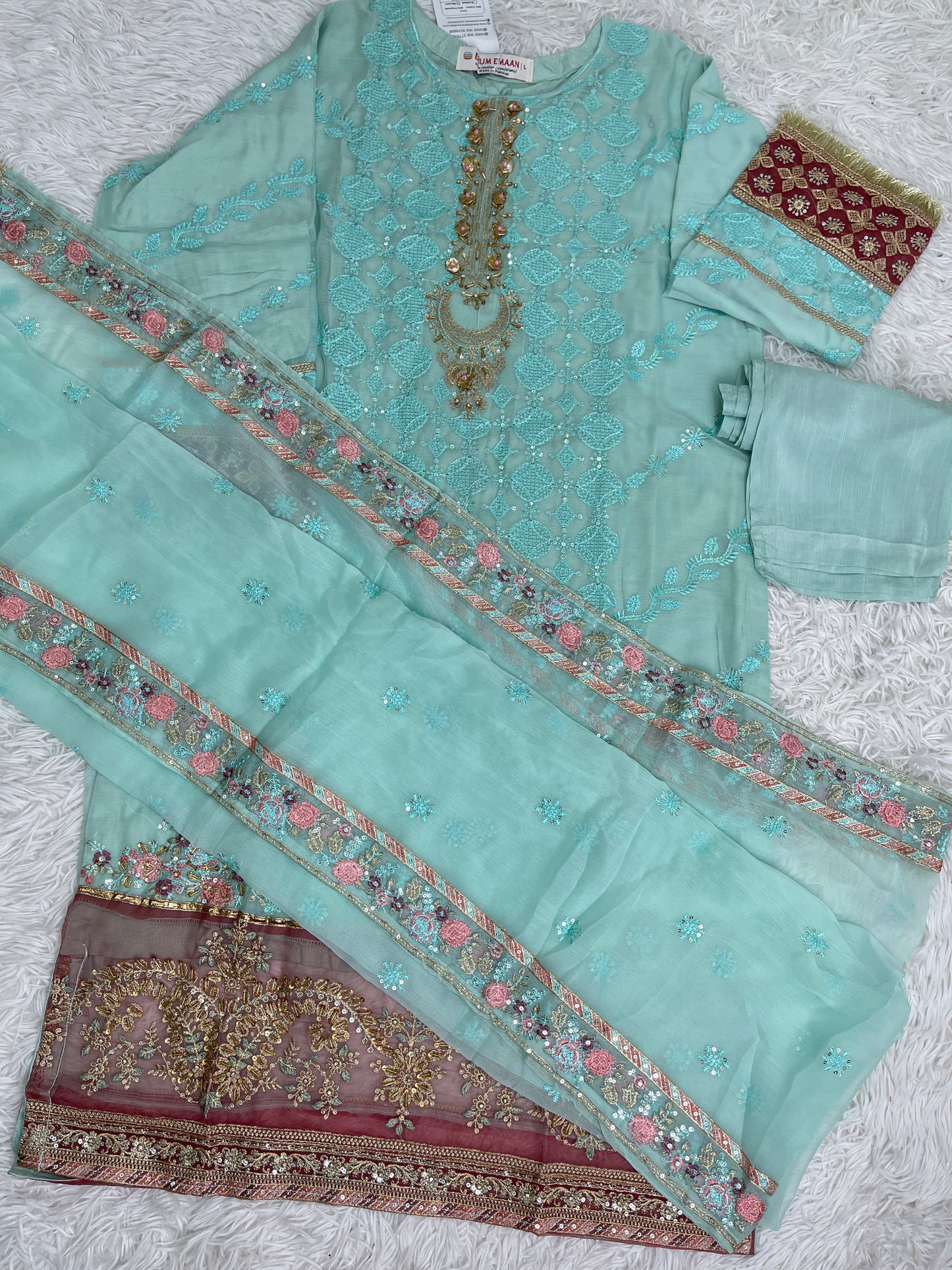 3PC Fancy Blue Outfit with Embroidery