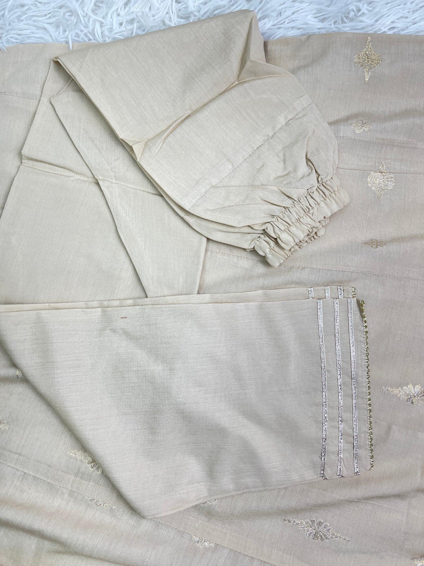 Cotton Long Cream Maxi Dress 3PC