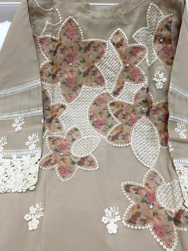 Beige Organza 3PC Outfit M-L