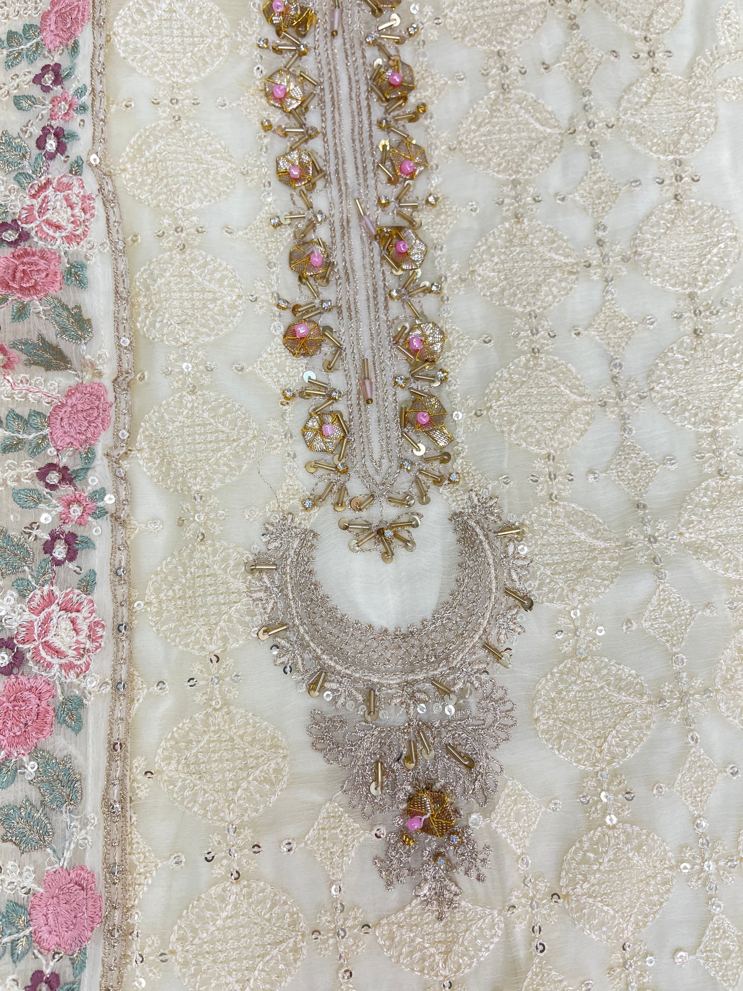 3PC Fancy Cream Outfit with Embroidery