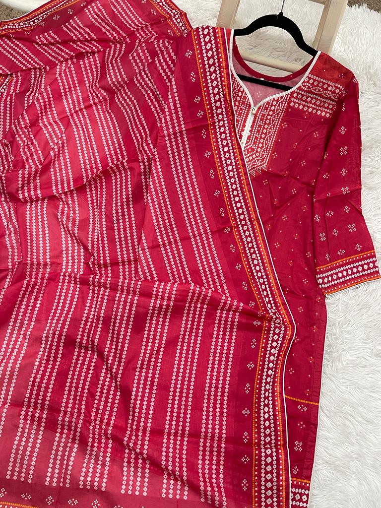 2Pcs Soft Lawn Chunri Print Outfit Large