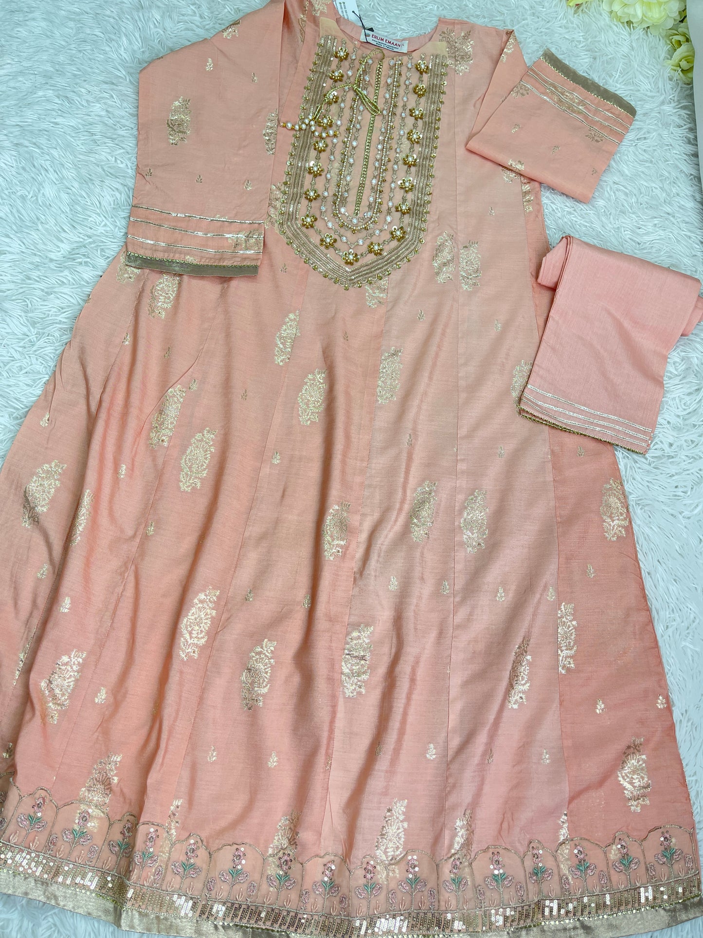 Cotton Long Pink Maxi Dress 3PC