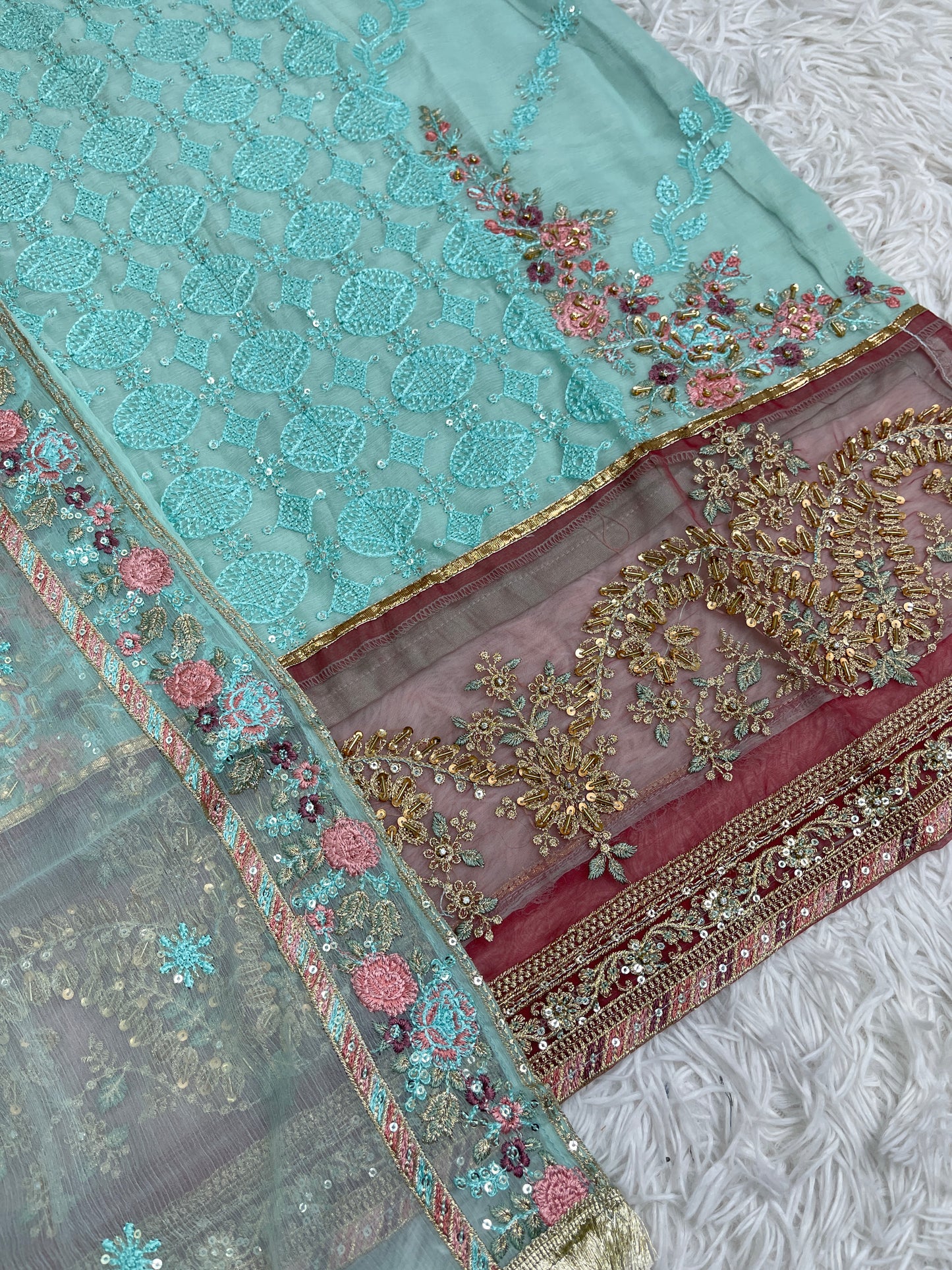 3PC Fancy Blue Outfit with Embroidery