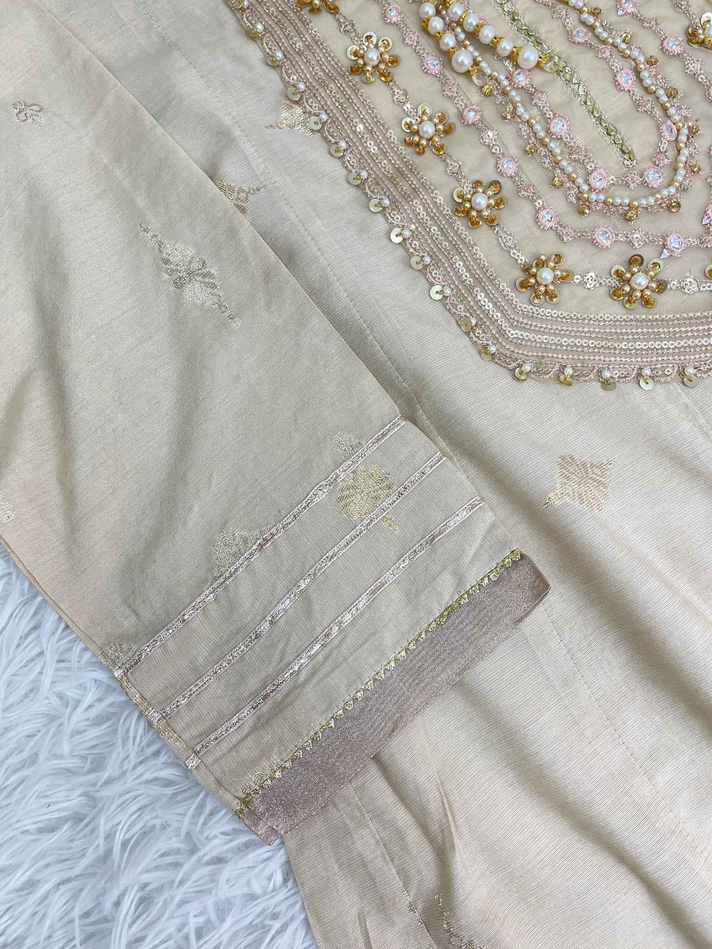 Cotton Long Cream Maxi Dress 3PC