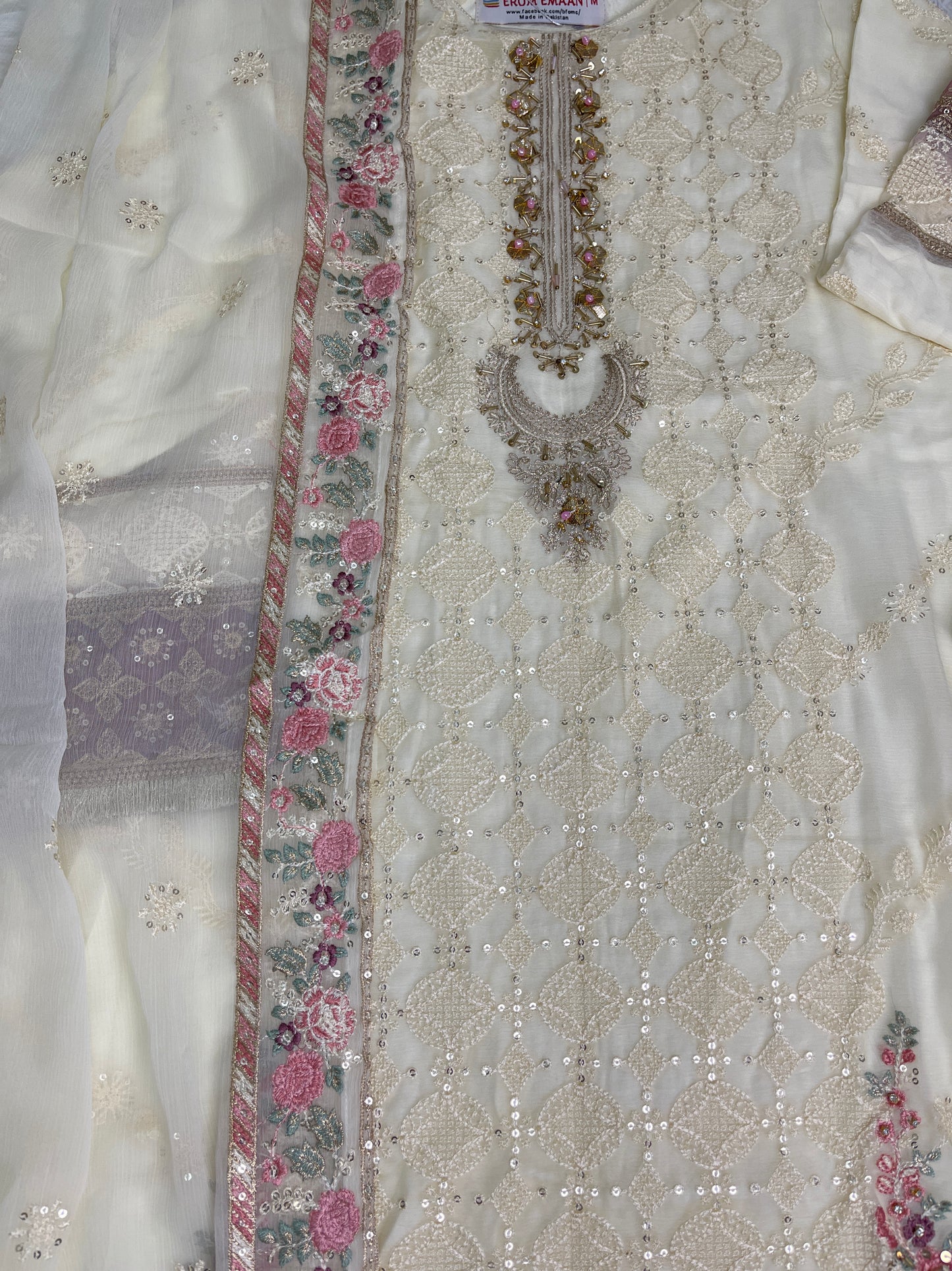 3PC Fancy Cream Outfit with Embroidery