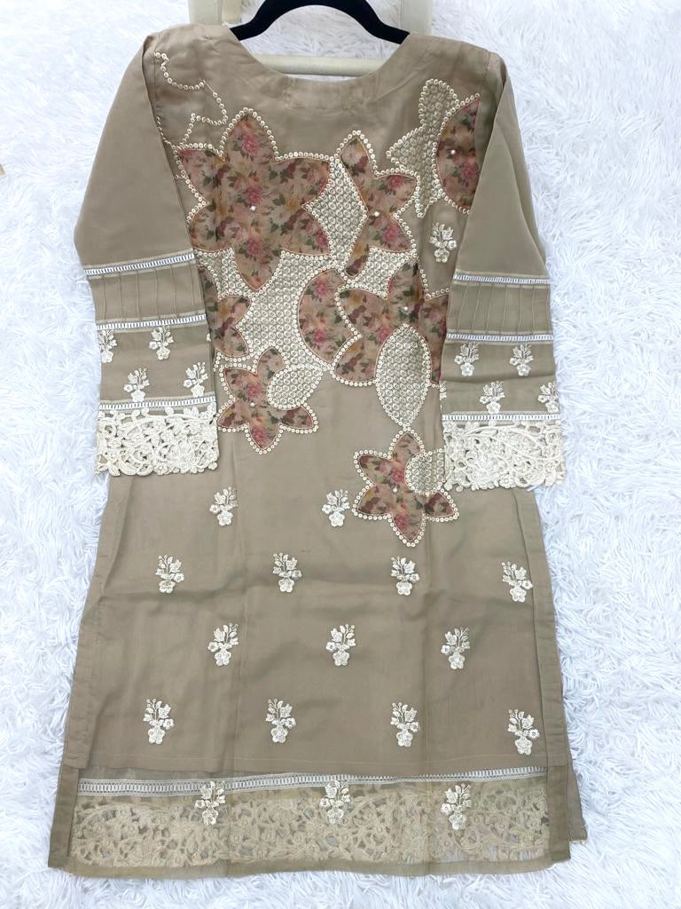 Beige Organza 3PC Outfit M-L