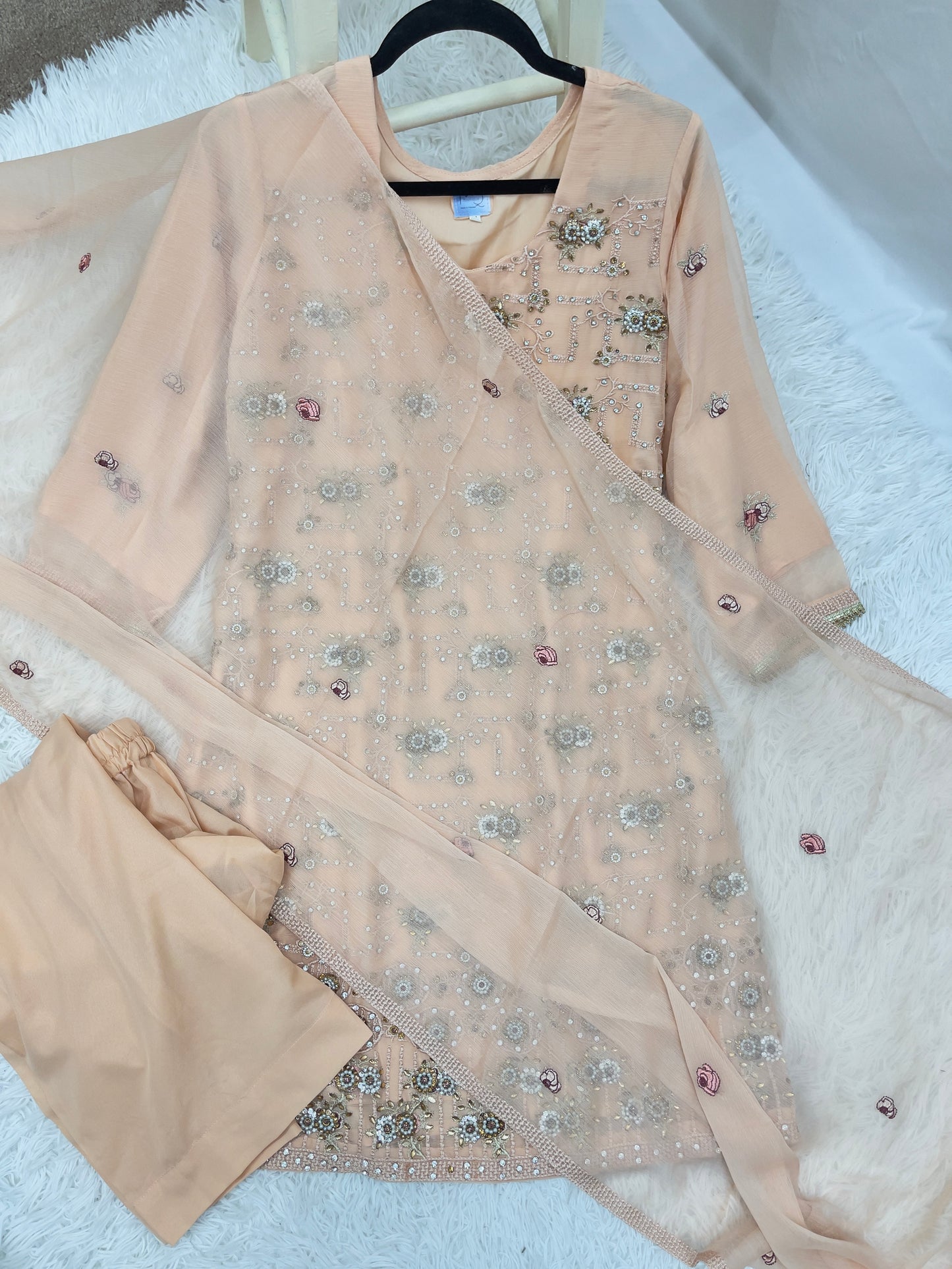 3PC Peach Chiffon Festive Outfit Medium