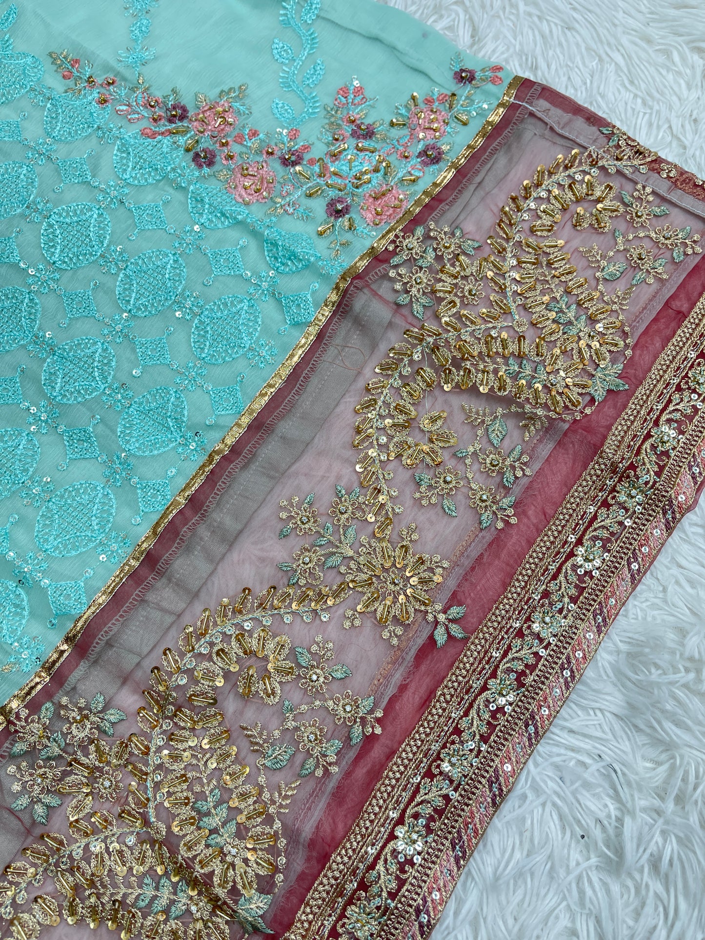 3PC Fancy Blue Outfit with Embroidery