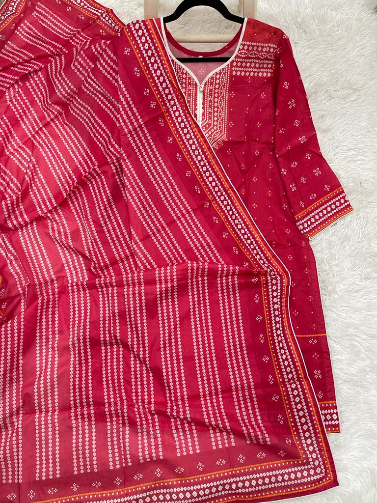 2Pcs Soft Lawn Chunri Print Outfit Large