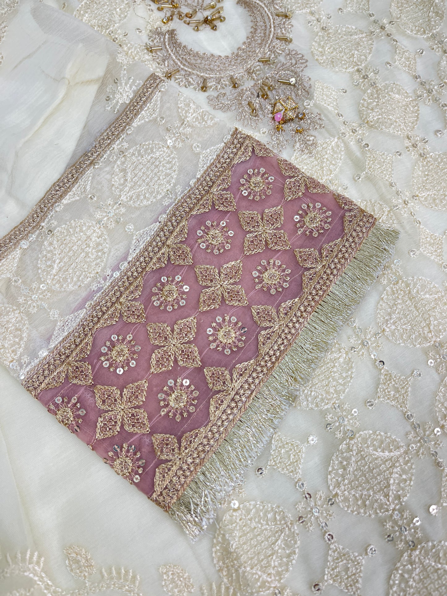 3PC Fancy Cream Outfit with Embroidery