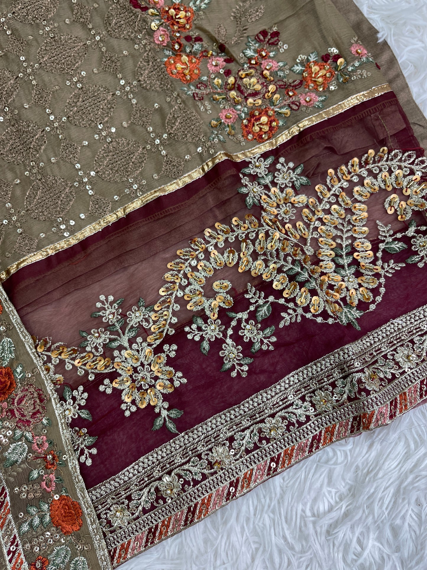 3PC Fancy Brown Outfit with Embroidery