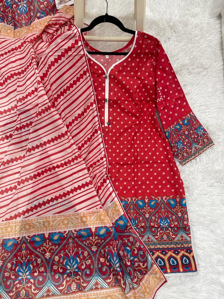 2Pcs Soft Lawn Chunri Print Outfit XL