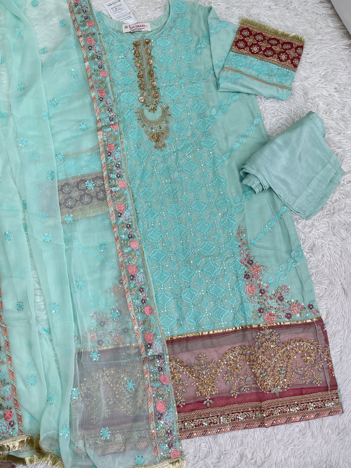 3PC Fancy Blue Outfit with Embroidery