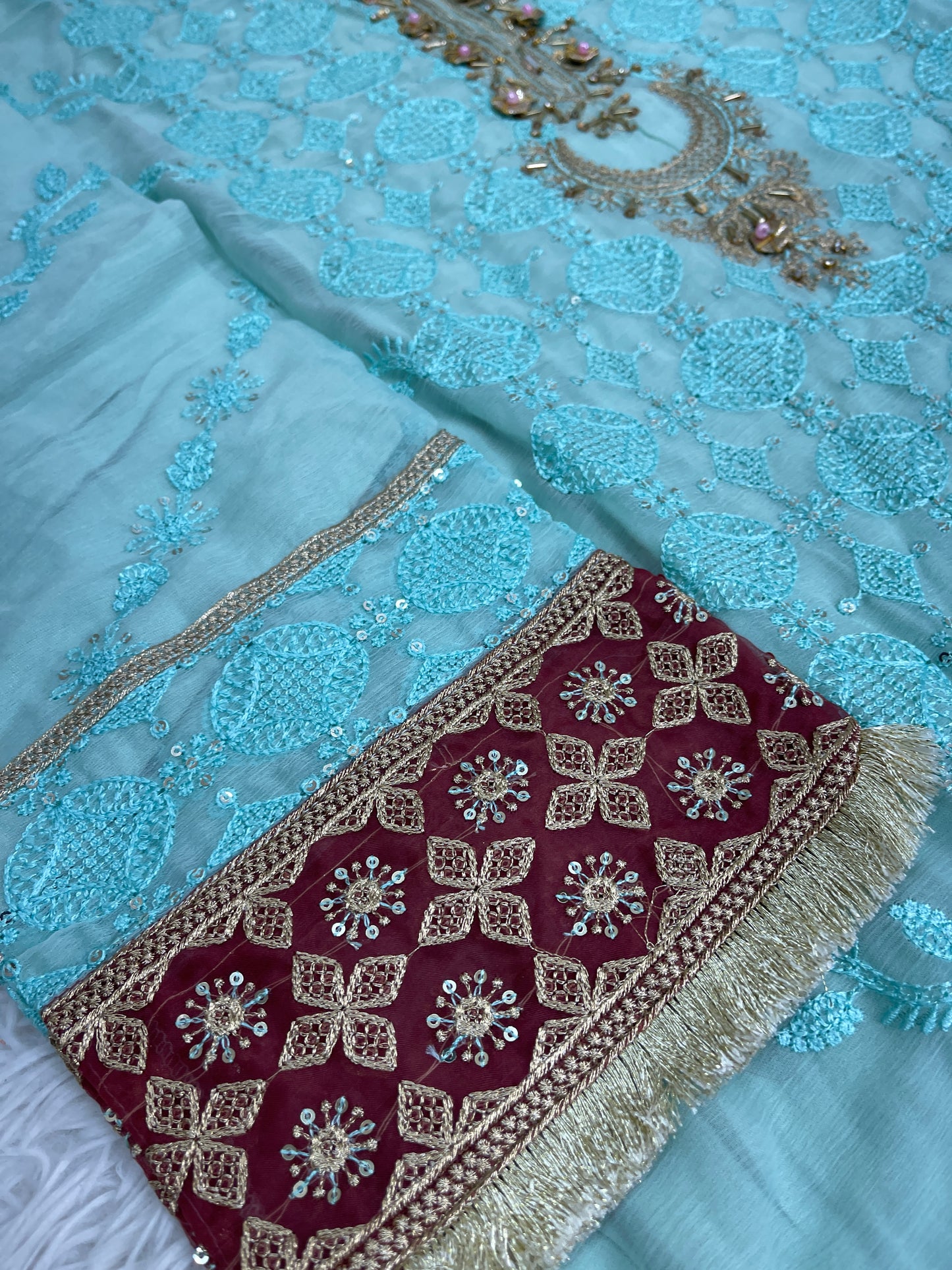 3PC Fancy Blue Outfit with Embroidery