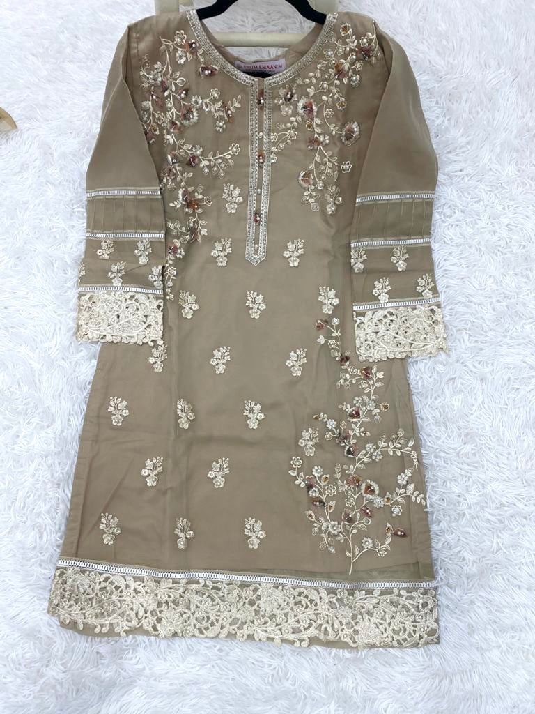 Beige Organza 3PC Outfit M-L