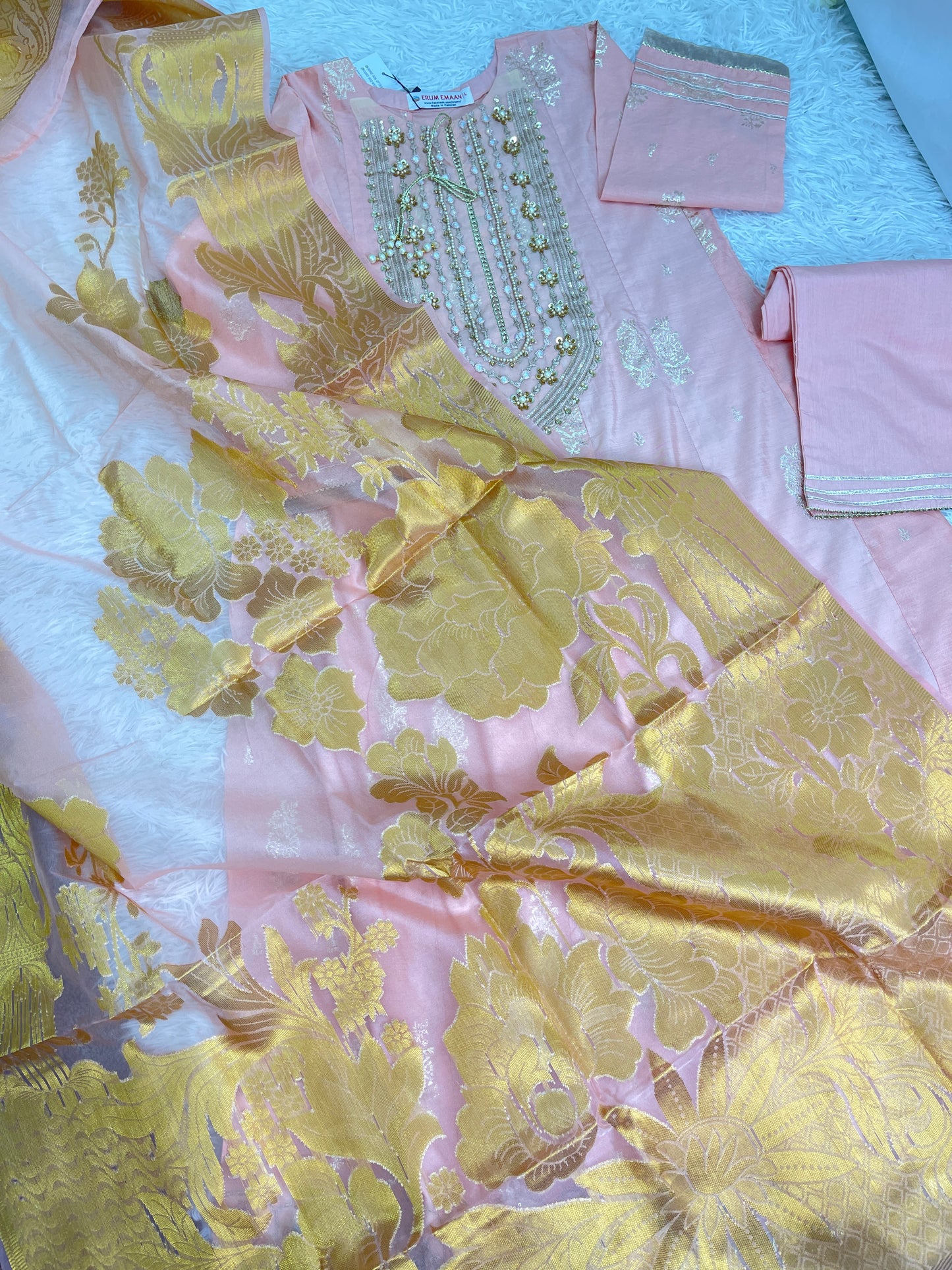 Cotton Long Pink Maxi Dress 3PC