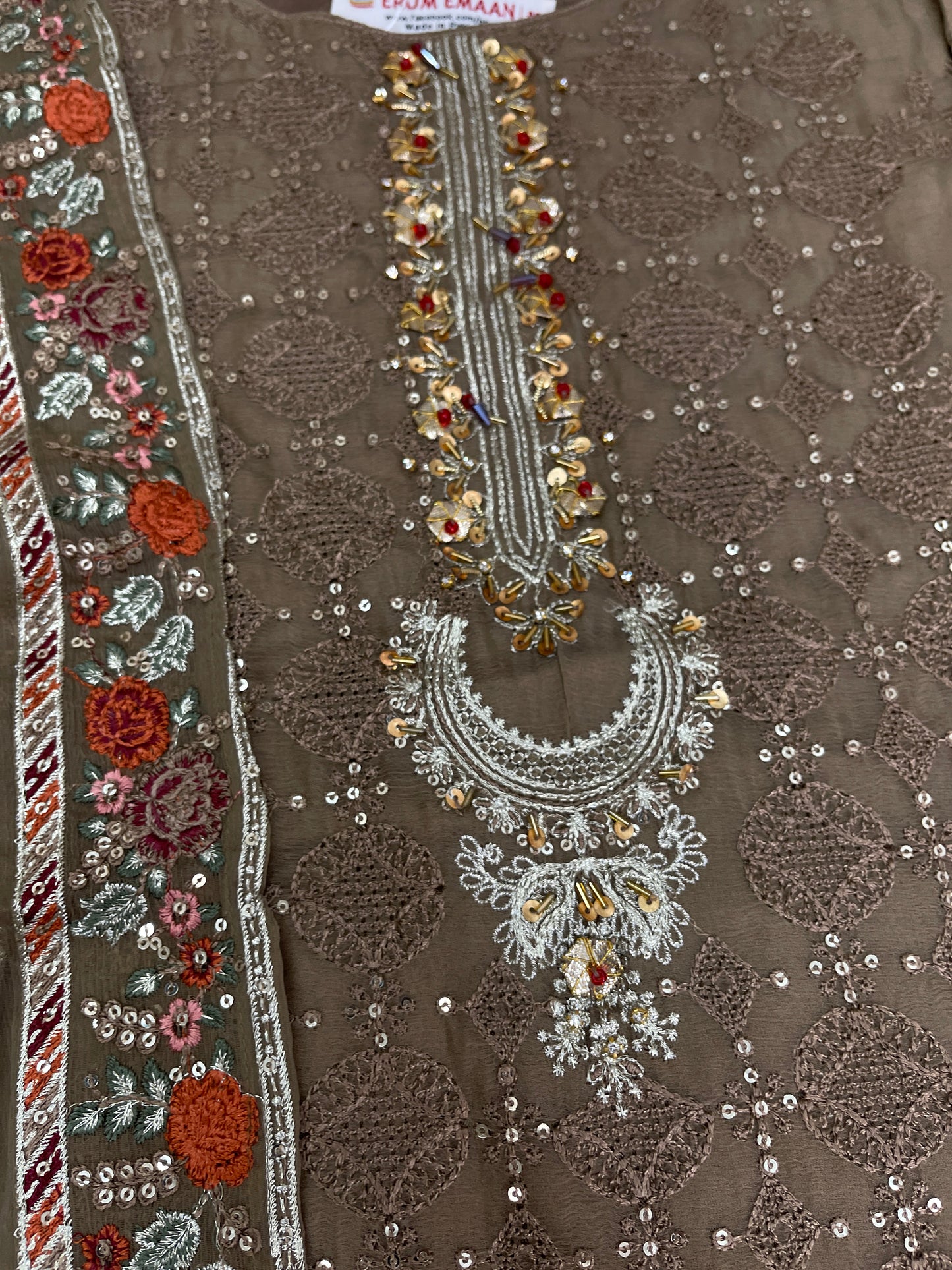3PC Fancy Brown Outfit with Embroidery
