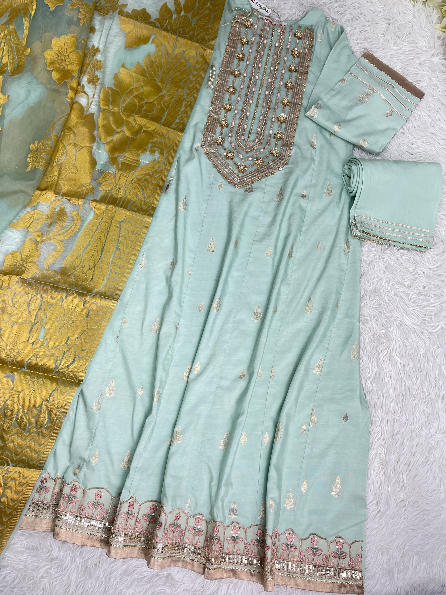 Cotton Long Blue Maxi Dress 3PC