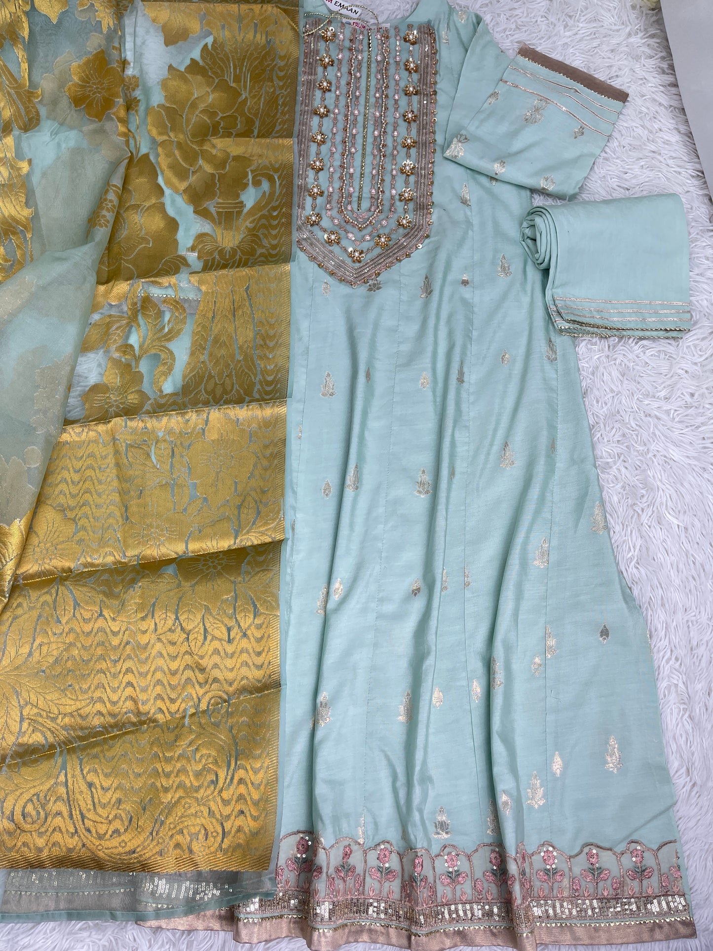 Cotton Long Blue Maxi Dress 3PC