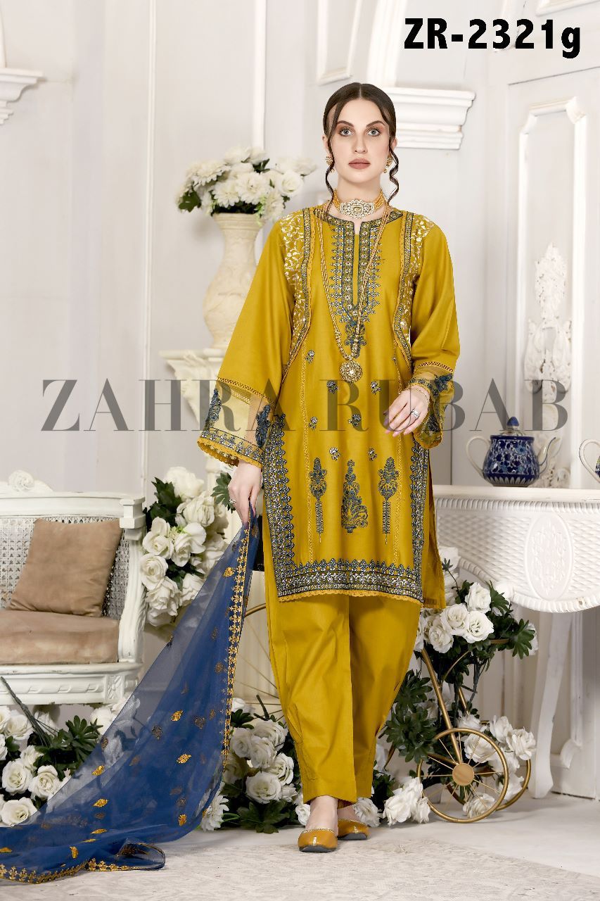 Zahra Rubab Cotton 3PC Outfit M-L